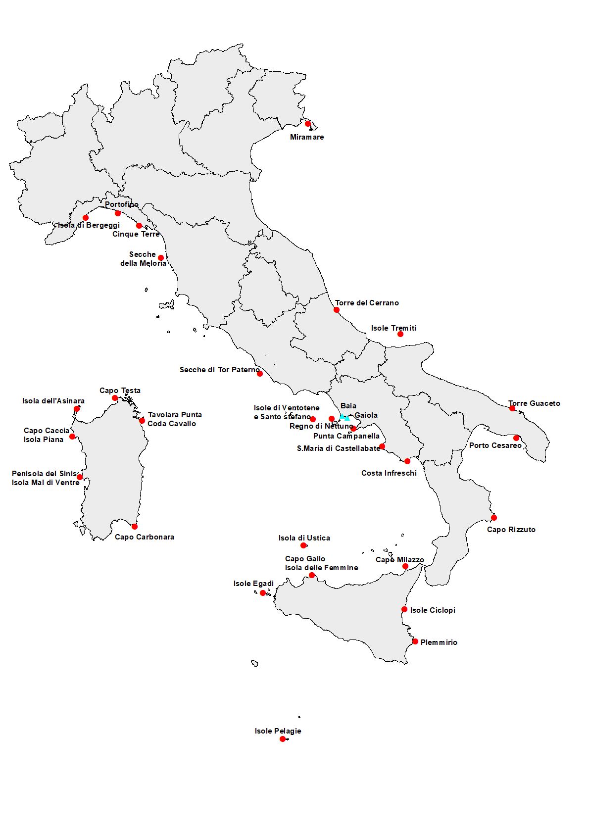 La mappa delle 29 aree marine protette lungo le coste italiane