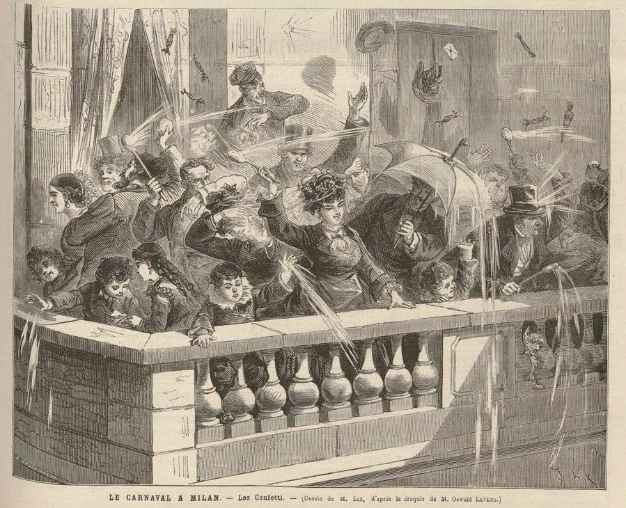 Carnevale ambrosiano - edizione storica del 1884 - Guerra di coriandoli di gesso