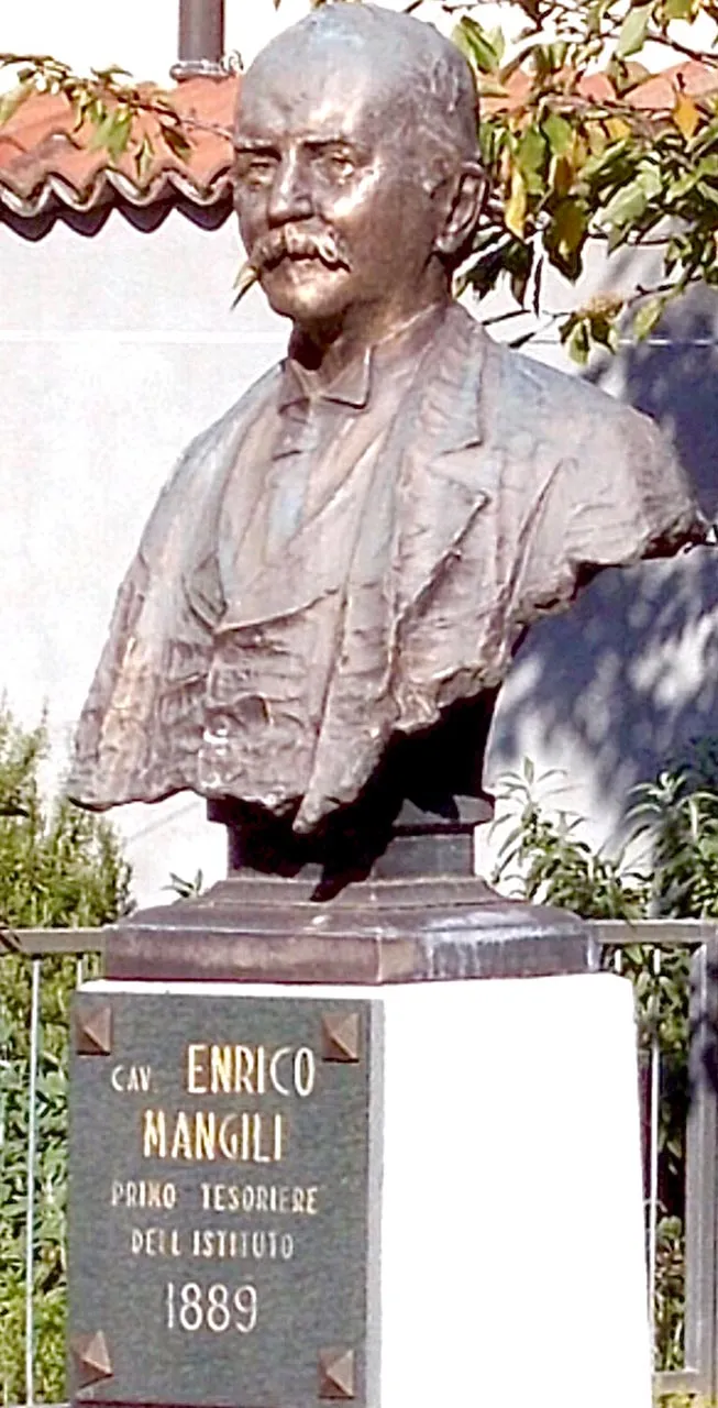 Enrico Mangili. Il busto nell’asilo di via Padova.